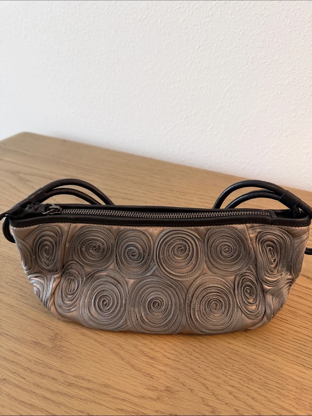 Giorgio Armani Gray Spiral Rosette Wristlet Clutch